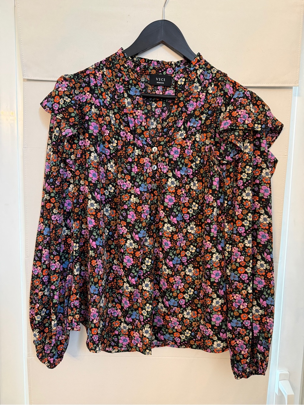 VICI Floral Blouse with Pink, Orange & Purple Blooms